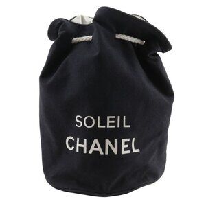 Chanel Mini Pull Logo Drawstring Cotton Black Shoulder Bag